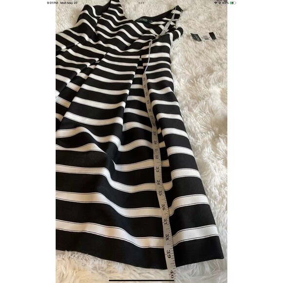 Lauren Ralph Lauren Black/Ivory Stripe Sateen V-Neck Fit & Flare Dress Sz 8 NEW - Picture 8 of 10